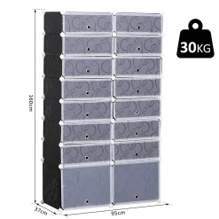 Armoire à chaussures range chaussures L 95 x l 37 x H 160 cm 14 cubes rectangulaires et 2 grands cubes noir et blanc