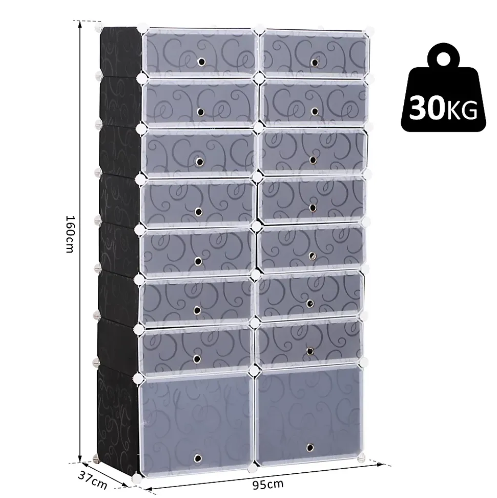 Armoire à chaussures range chaussures L 95 x l 37 x H 160 cm 14 cubes rectangulaires et 2 grands cubes noir et blanc