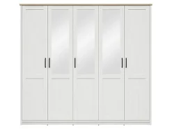 Armoire à cinq portes avec miroir, coloris Blanc pin andersen/Chêne clair - Longueur 240,5 x Profondeur 57,5 x Hauteur 220 cm