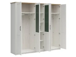 Armoire à cinq portes avec miroir, coloris Blanc pin andersen/Chêne clair - Longueur 240,5 x Profondeur 57,5 x Hauteur 220 cm