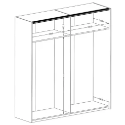 Armoire 200 cm 2 portes coulissantes avec miroirs Chene foncé et noir Collection FOX