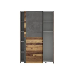 Armoire 120 cm 2 portes coulissantes décor bois vintage béton - MARSO
