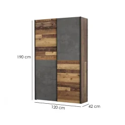 Armoire 120 cm 2 portes coulissantes décor bois vintage béton - MARSO