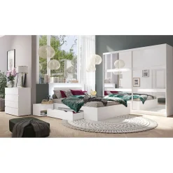 Armoire 230 cm 2 portes coulissantes avec miroir - blanc - Collection NOFI