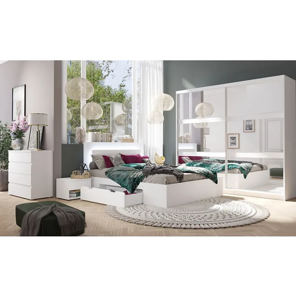 Armoire 230 cm 2 portes coulissantes avec miroir - blanc - Collection NOFI