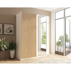 Armoire 150 cm avec 2 portes coulissantes, coloris blanc et chene Collection STRANO
