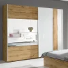 Armoire 250 cm WOOD 2 portes coulissantes avec miroir coloris chene et blanc