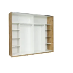 Armoire 250 cm WOOD 2 portes coulissantes avec miroir coloris chene et blanc