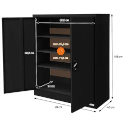 Armoire à Dossiers Verrouillable 90x40x109 cm, Noir, en Acier