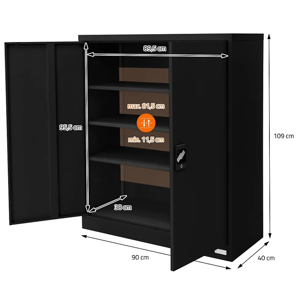 Armoire à Dossiers Verrouillable 90x40x109 cm, Noir, en Acier