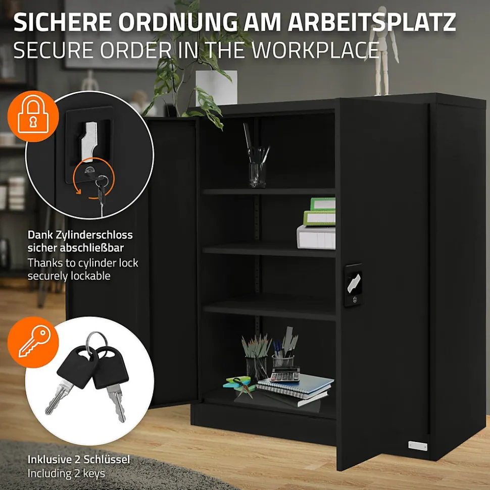Armoire à Dossiers Verrouillable 90x40x109 cm, Noir, en Acier