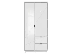 Armoire à double porte avec 2 tiroirs , coloris Blanc brillant/Blanc haute brillance - L. 94 x P. 56,5 x H. 200,5 cm