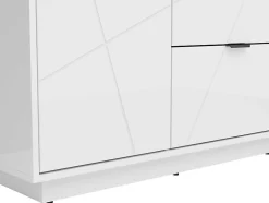 Armoire à double porte avec 2 tiroirs , coloris Blanc brillant/Blanc haute brillance - L. 94 x P. 56,5 x H. 200,5 cm