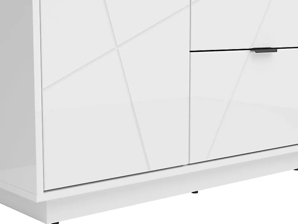Armoire à double porte avec 2 tiroirs , coloris Blanc brillant/Blanc haute brillance - L. 94 x P. 56,5 x H. 200,5 cm