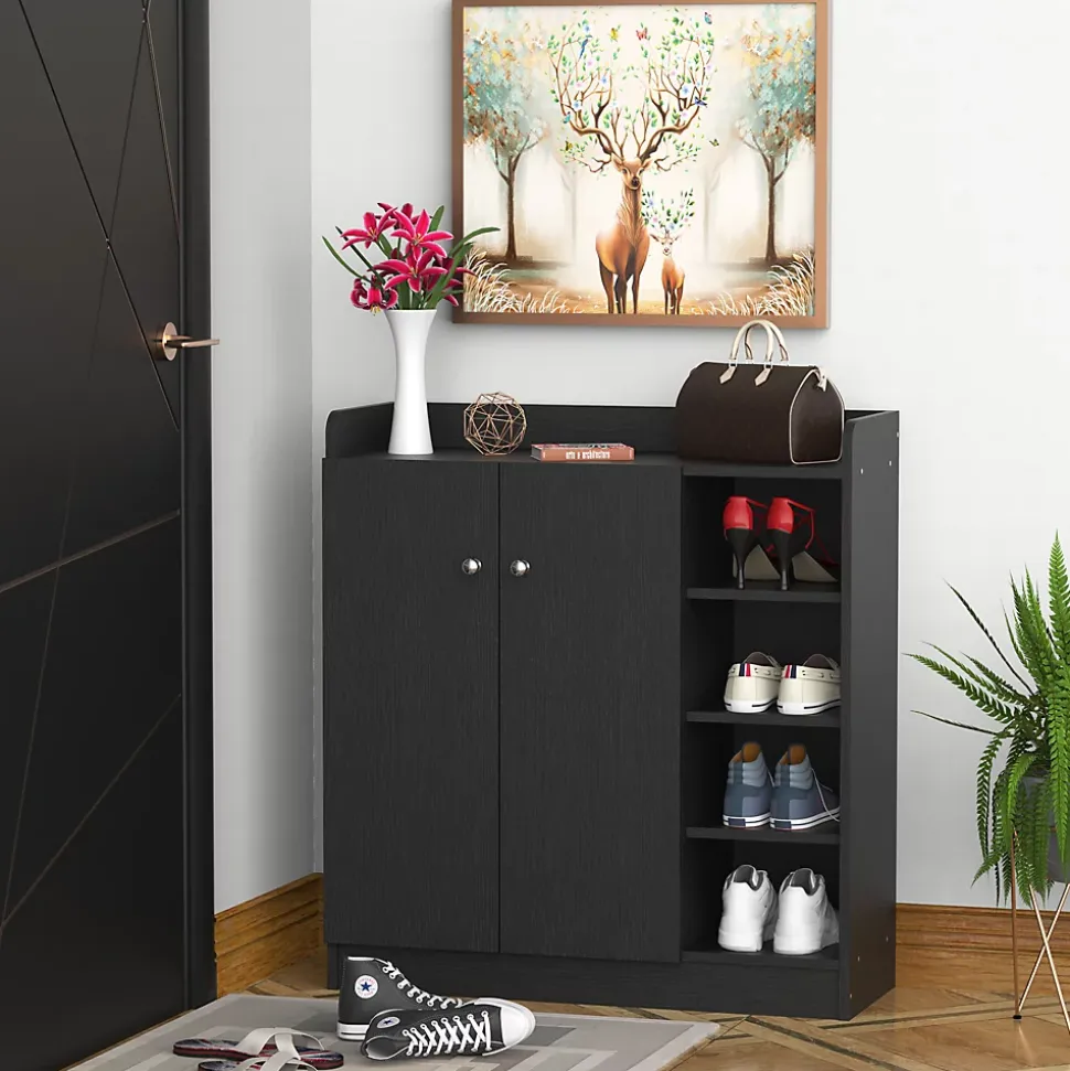 Armoire / etagere / meuble a chaussures très pratique en panneaux de particules noir
