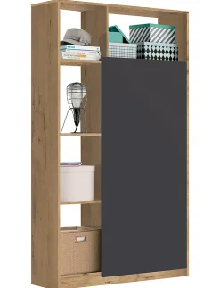 Armoire / meuble de rangement coloris chêne doré/gris - Hauteur 180 x Longueur 100 x Profondeur 35 cm