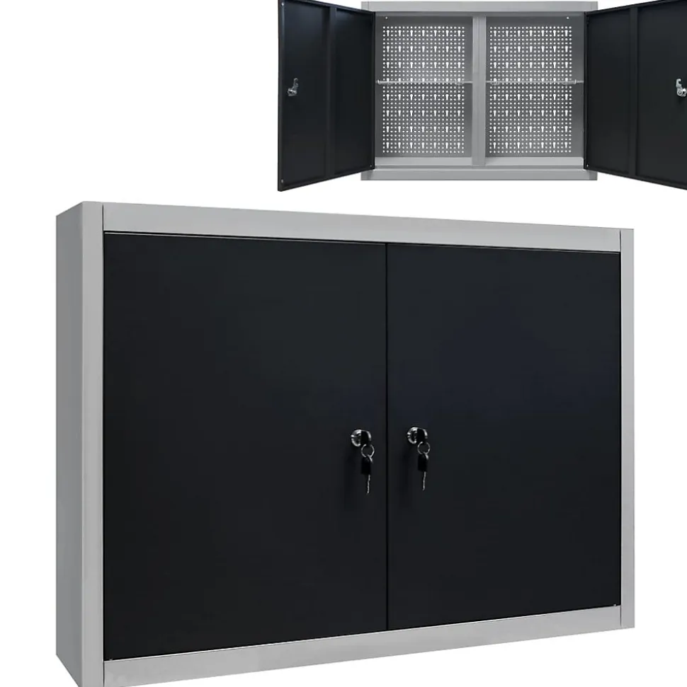 Armoire à outils murale Style Industriel Métal Gris et noir vidaXL