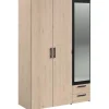 Armoire - Panneau de particules - Décor chene et noir - 3 portes droites - Essentiel - Chambre - 120.3x185x51.7 cm