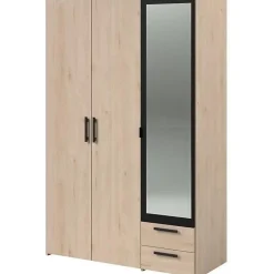 Armoire - Panneau de particules - Décor chene et noir - 3 portes droites - Essentiel - Chambre - 120.3x185x51.7 cm