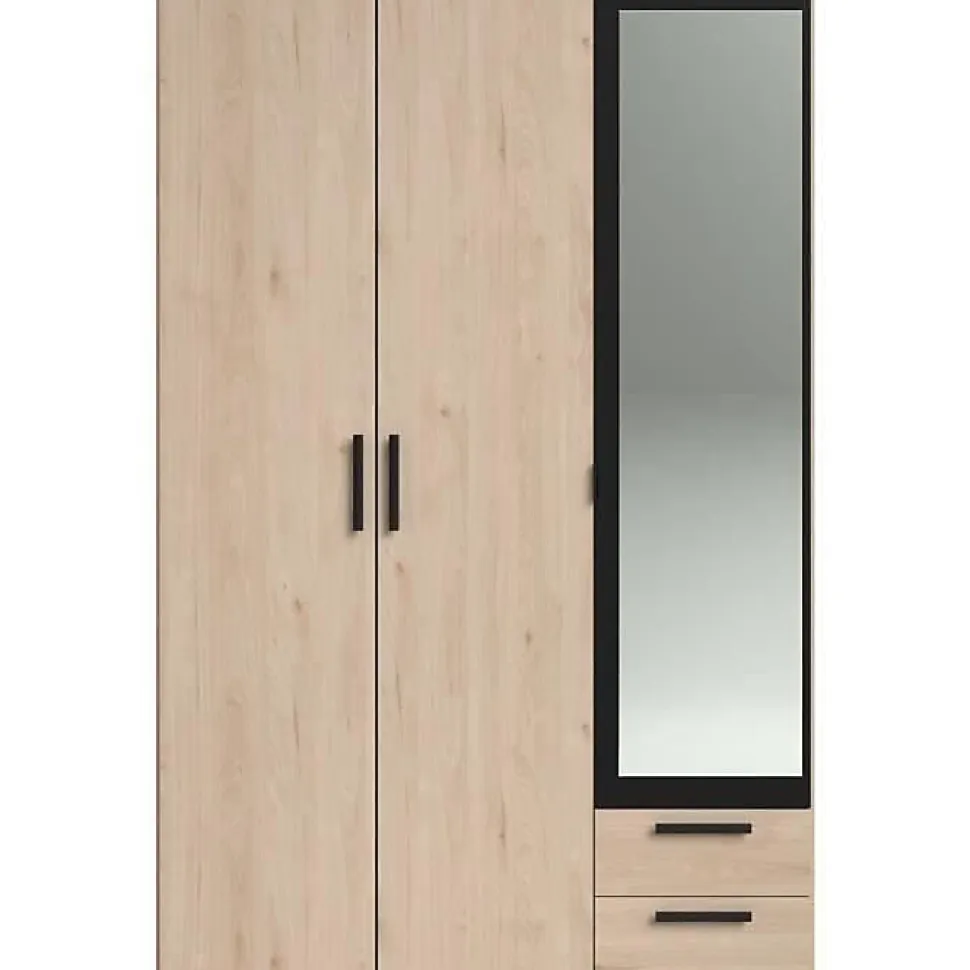 Armoire - Panneau de particules - Décor chene et noir - 3 portes droites - Essentiel - Chambre - 120.3x185x51.7 cm