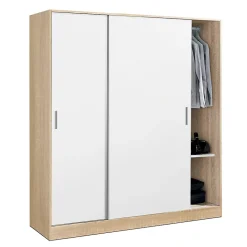 Armoire / placard de rangement de 2 portes coulissantes coloris Chêne Cambrian /blanc - L. 182 x P. 56 x H. 200 cm