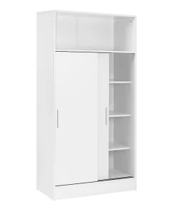Armoire / placard de rangement de 2 portes coulissantes et 4 étagères coloris blanc - longueur 82 x profondeur 38 x hauteur 157 cm