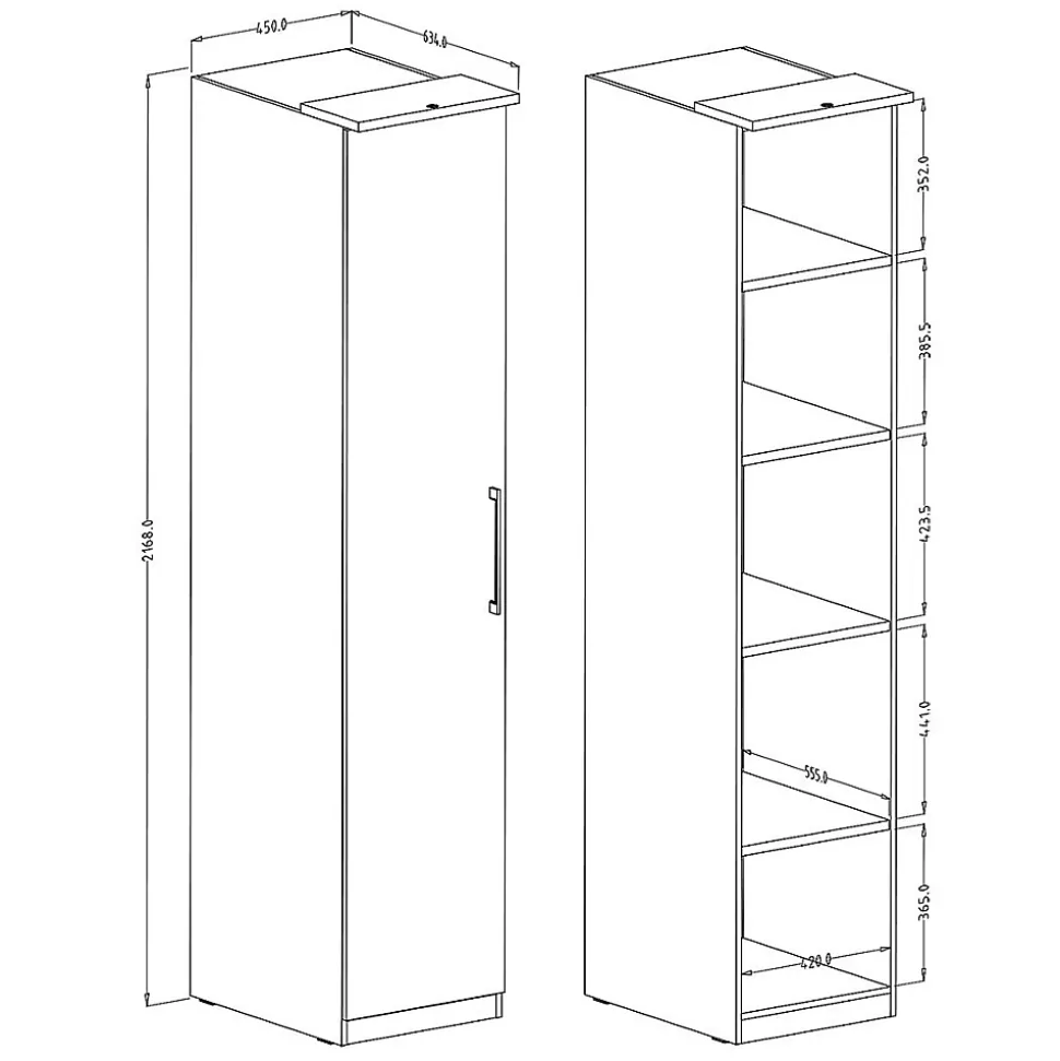 Armoire 1 porte pour dressing collection MODULO coloris blanc avec LED incluses.
