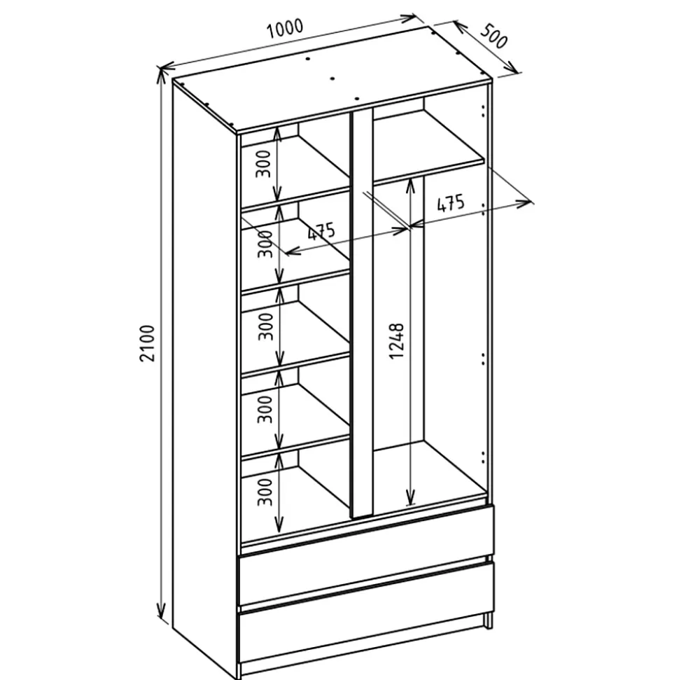 Armoire 2 portes 2 tiroirs 100 cm gris cachemire Bemmi