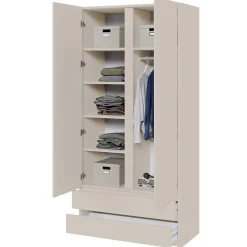 Armoire 2 portes 2 tiroirs 100 cm gris cachemire Bemmi