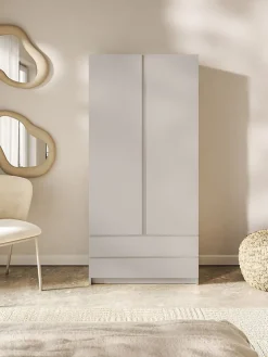 Armoire 2 portes 2 tiroirs 100 cm gris cachemire Bemmi
