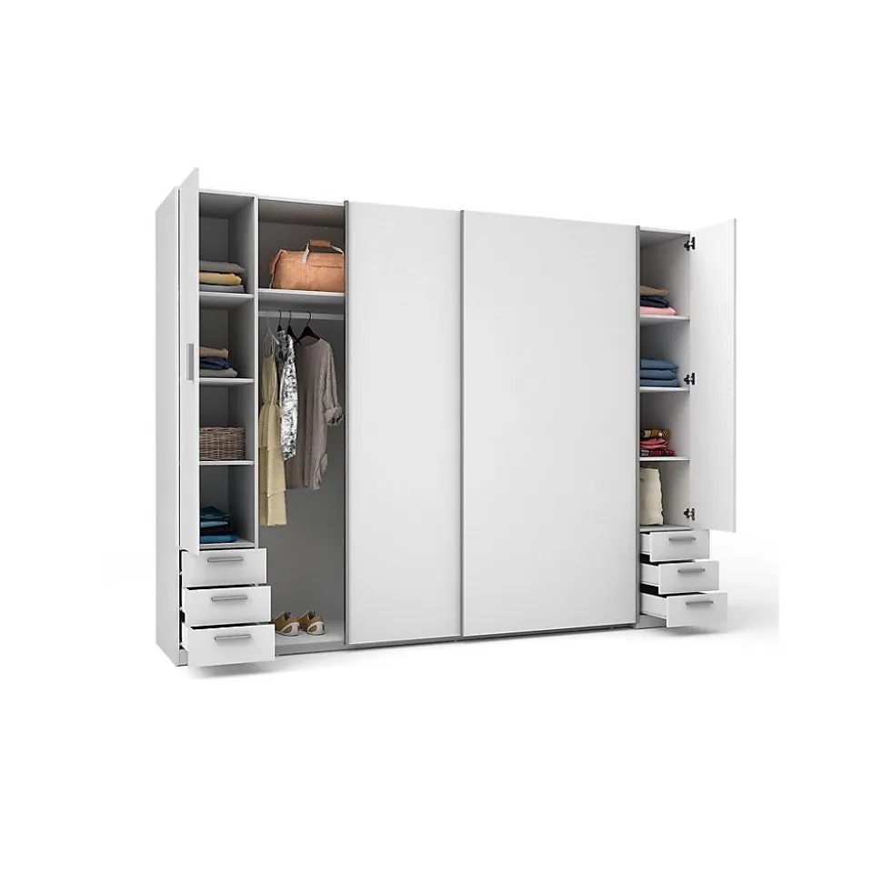 Armoire 4 Portes avec 6 Tiroirs - Blanc - Collection STAR