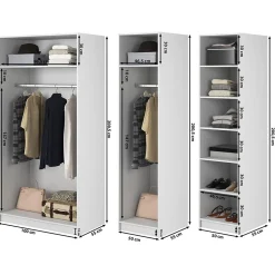 Armoire 4 portes avec 2 tringles et étagères 200 cm FRAME grège