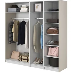 Armoire 4 portes avec 2 tringles et étagères 200 cm FRAME grège