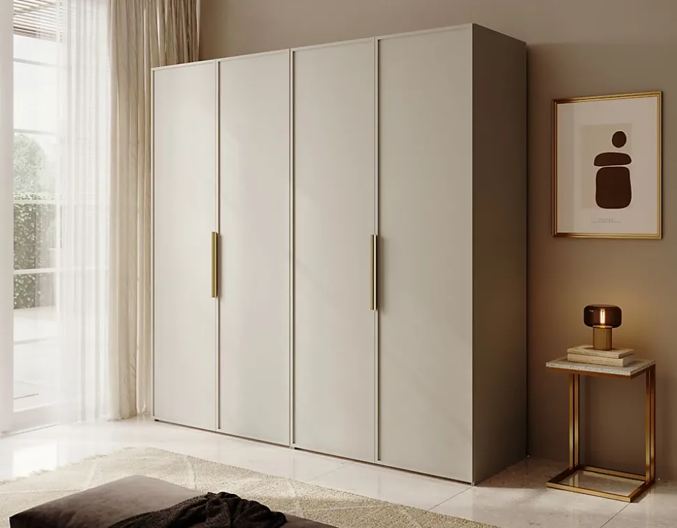 Armoire 4 portes avec 2 tringle et tiroirs 200 cm FRAME grège