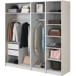 Armoire 4 portes avec 2 tringle et tiroirs 200 cm FRAME grège