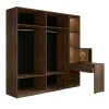 Armoire 4 portes avec coiffeuse intégrée NORVIK Noyer et noir Miroir, LED et rangements inclus