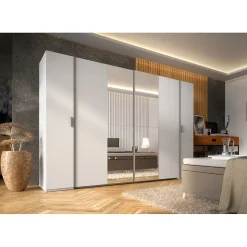 Armoire 4 portes avec miroir STAR Blanc Avec penderie L264 cm