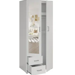 Armoire 2 portes avec miroir TOM Dimensions H185 x L80 x P52 cm Coloris blanc Style design
