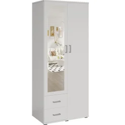 Armoire 2 portes avec miroir TOM Dimensions H185 x L80 x P52 cm Coloris blanc Style design