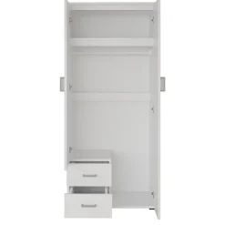 Armoire 2 portes avec miroir TOM Dimensions H185 x L80 x P52 cm Coloris blanc Style design