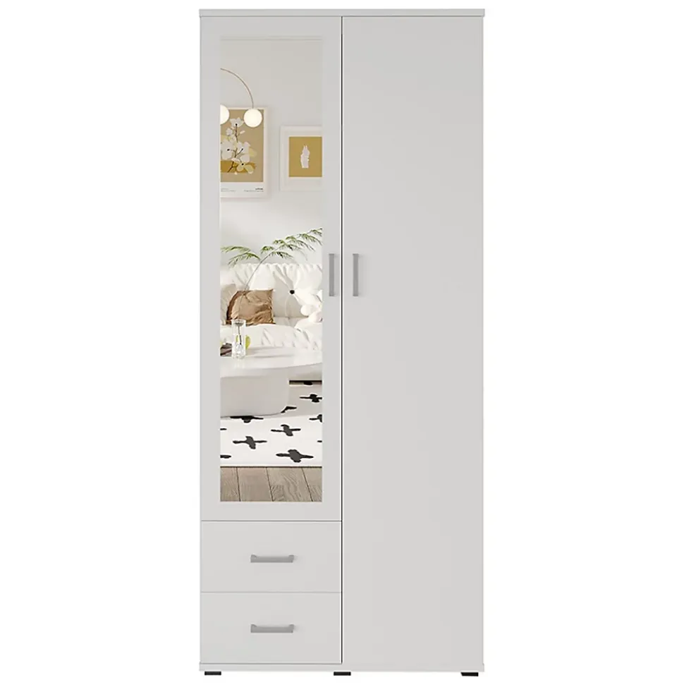 Armoire 2 portes avec miroir TOM Dimensions H185 x L80 x P52 cm Coloris blanc Style design