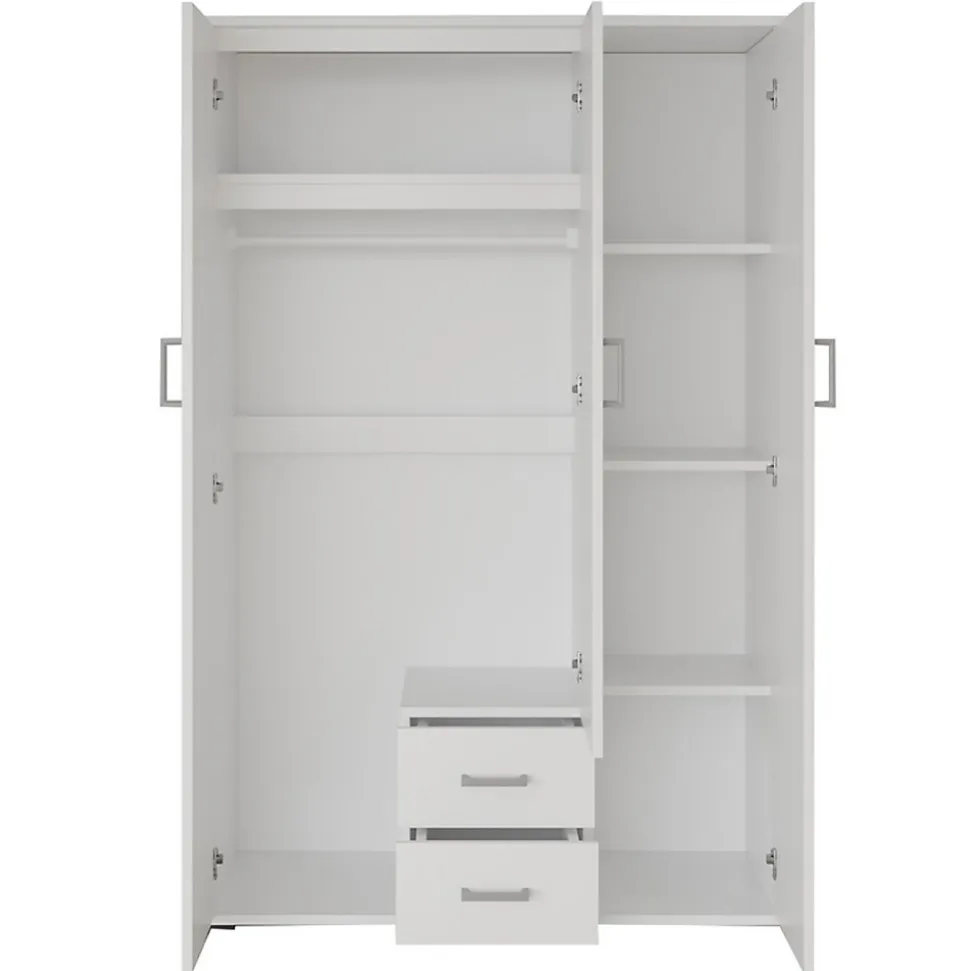 Armoire 3 portes avec miroir TOM Dimensions H185 x L120 x P52 cm Coloris blanc Style design