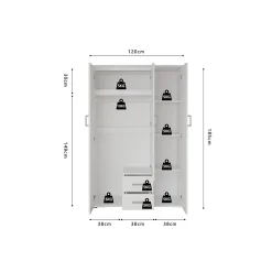 Armoire 3 portes avec miroir TOM Dimensions H185 x L120 x P52 cm Coloris blanc Style design