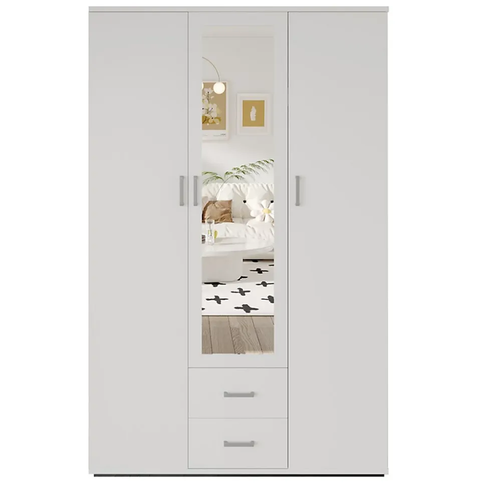 Armoire 3 portes avec miroir TOM Dimensions H185 x L120 x P52 cm Coloris blanc Style design