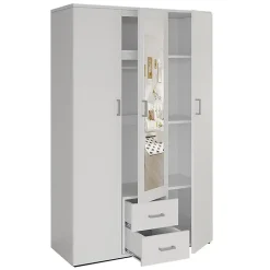 Armoire 3 portes avec miroir TOM Dimensions H185 x L120 x P52 cm Coloris blanc Style design