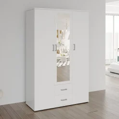 Armoire 3 portes avec miroir TOM Dimensions H185 x L120 x P52 cm Coloris blanc Style design