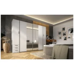 Armoire 4 portes avec miroir et 6 tiroirs STAR Blanc L264 cm