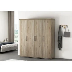 Armoire 4 portes avec penderie TOM Chene sonoma