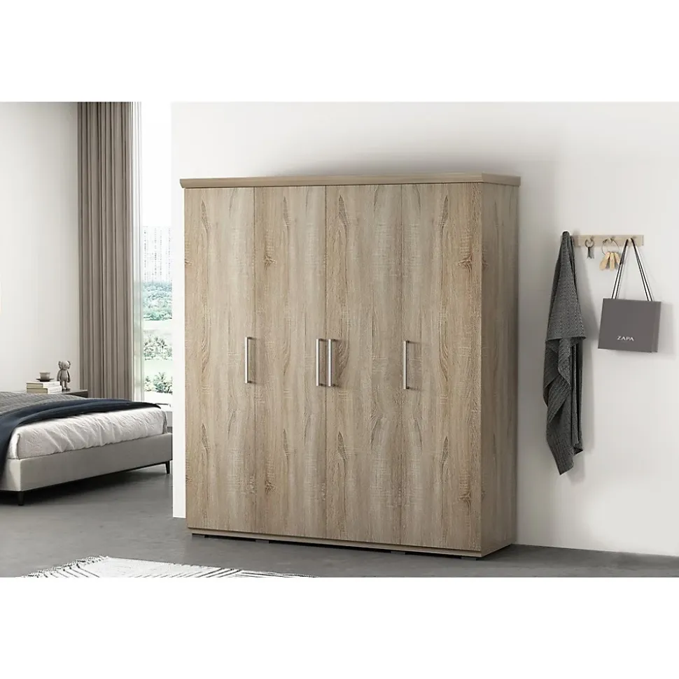 Armoire 4 portes avec penderie TOM Chene sonoma