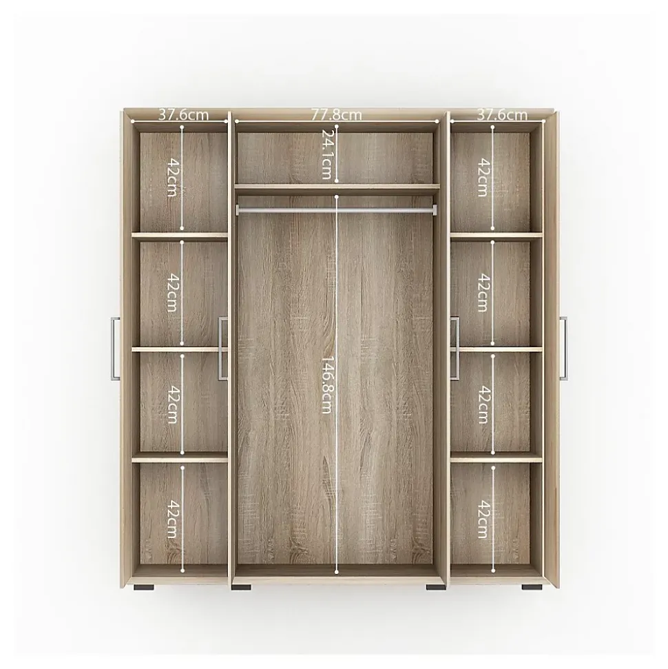 Armoire 4 portes avec penderie TOM Chene sonoma